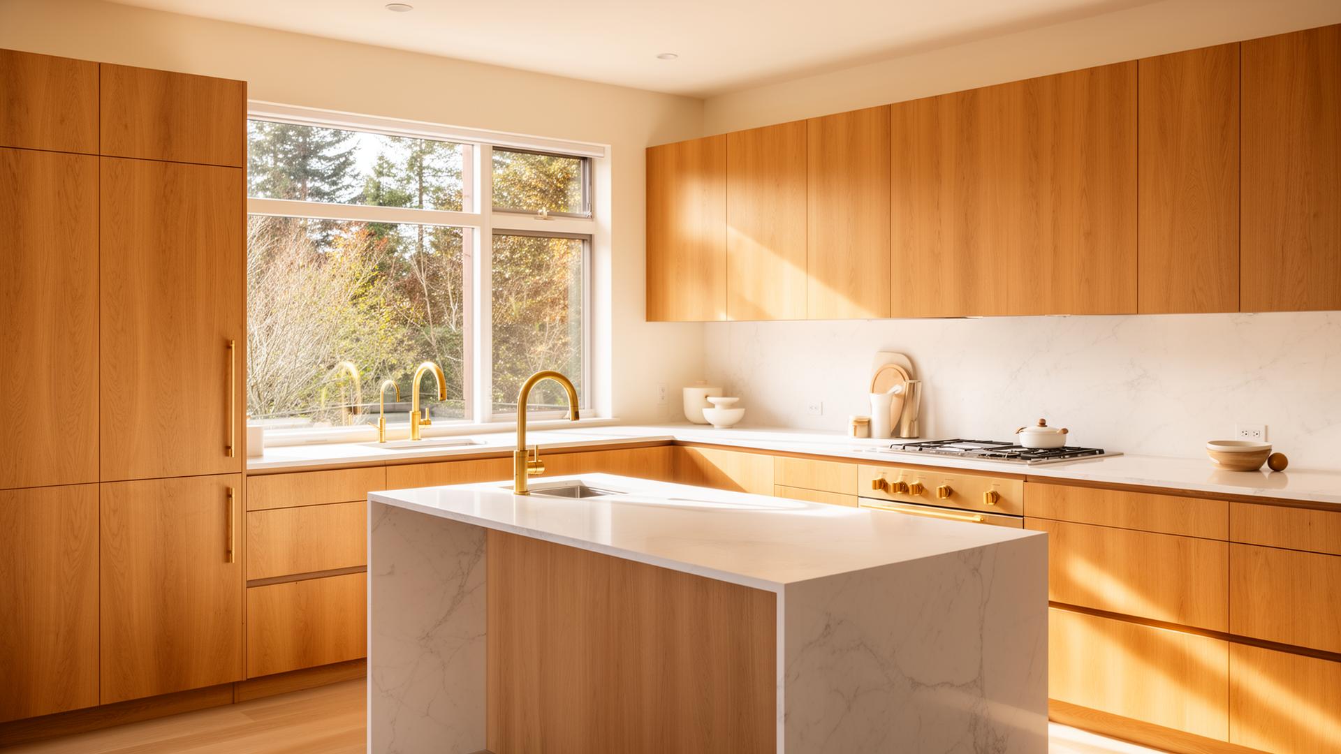 Modern oak and marble kitchen remodel in a Portland-area home